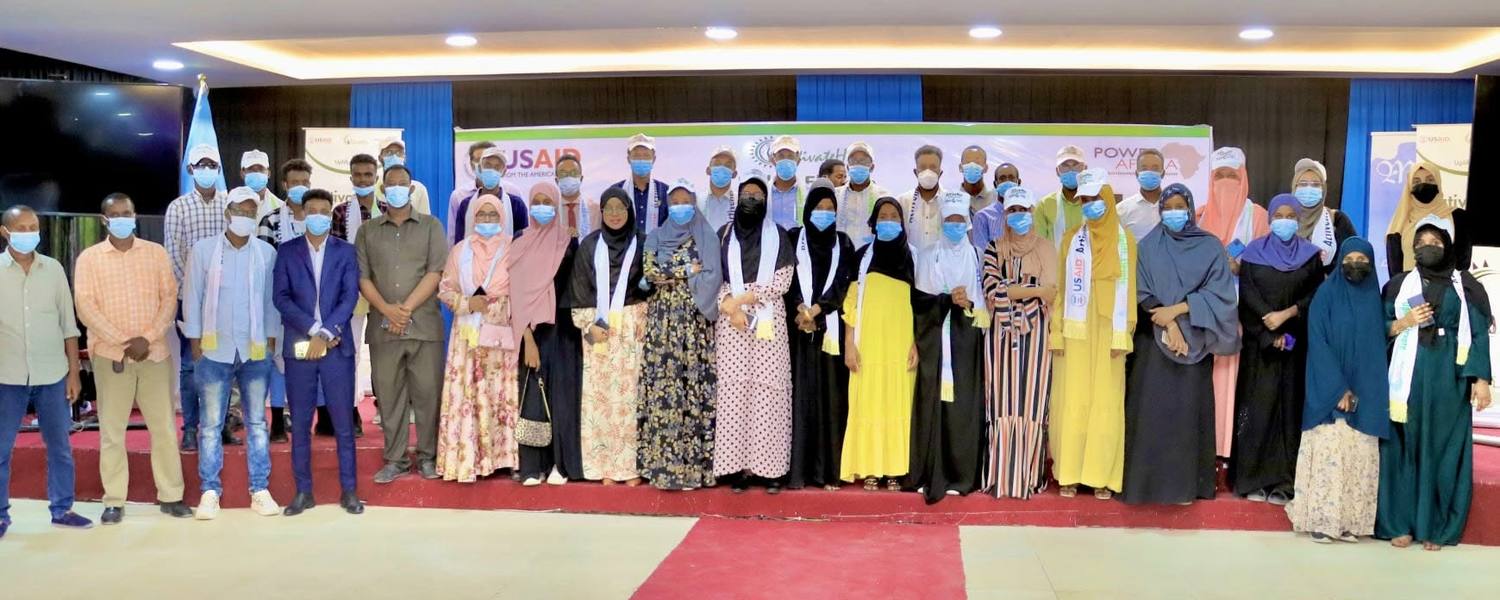 Participants and partners at the national launch of Somali Women in Energy in 2021, with USAID and Power Africa